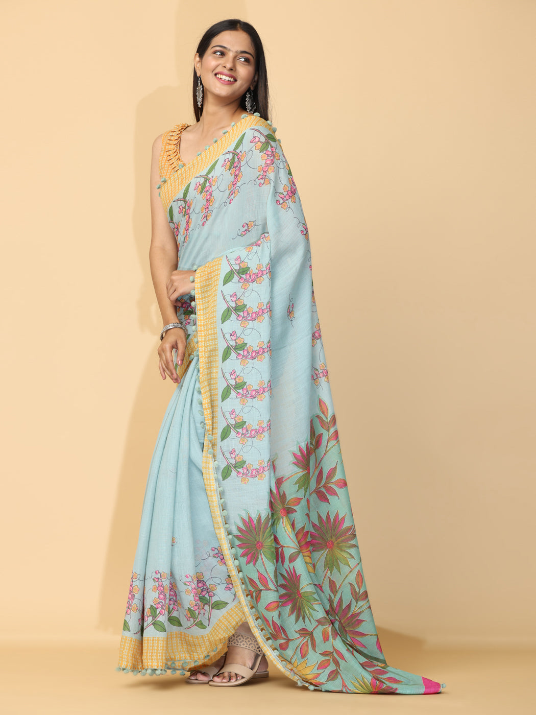 Pure Slab Cotton Trendy Block Print Designer Saree