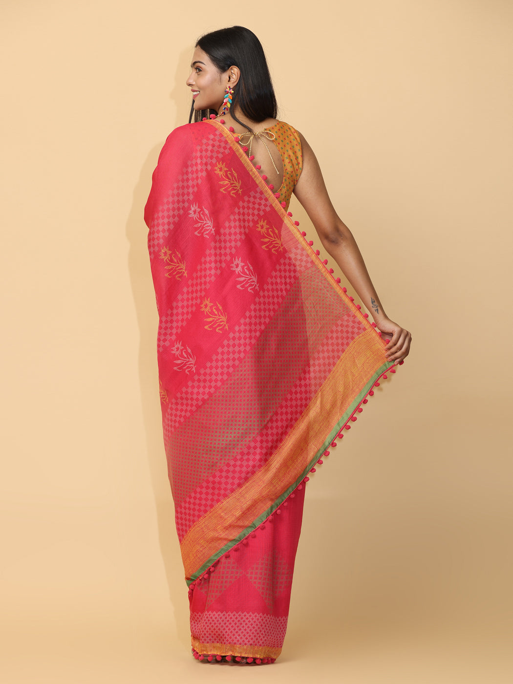 Pure Slab Cotton Trendy Block Print Designer Saree