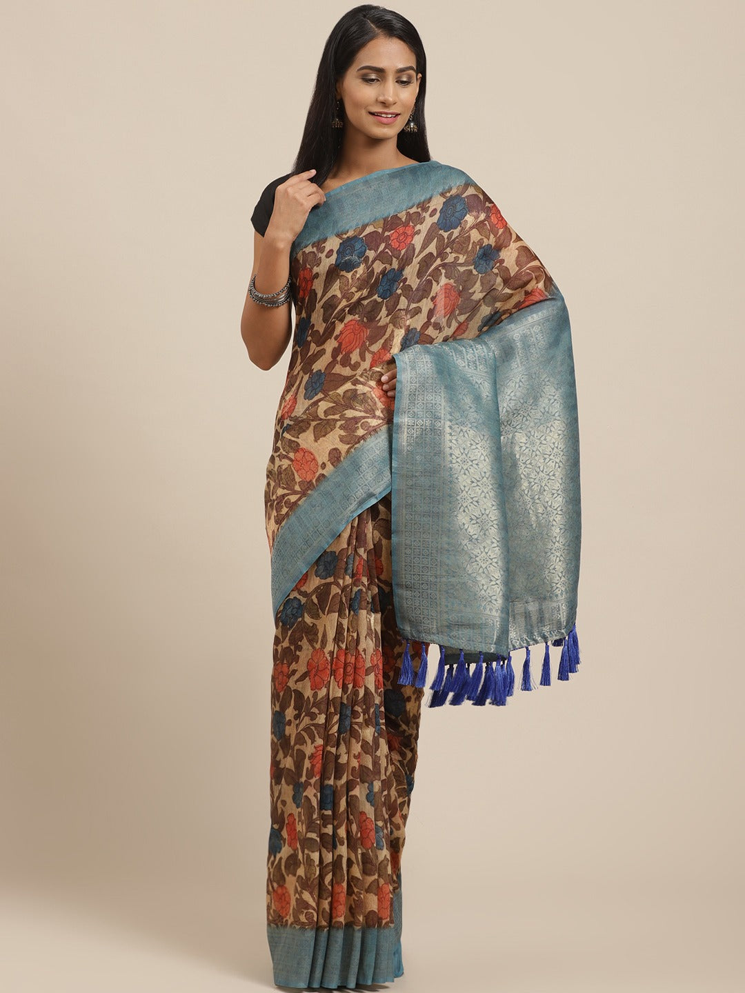 Shop Eye-Catcher Slub Cotton Flower Digital Print Saree