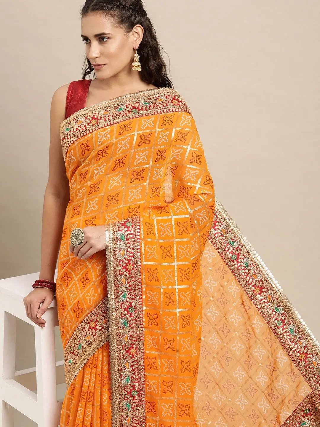  Chiffon Foil And Bandhej Print Saree