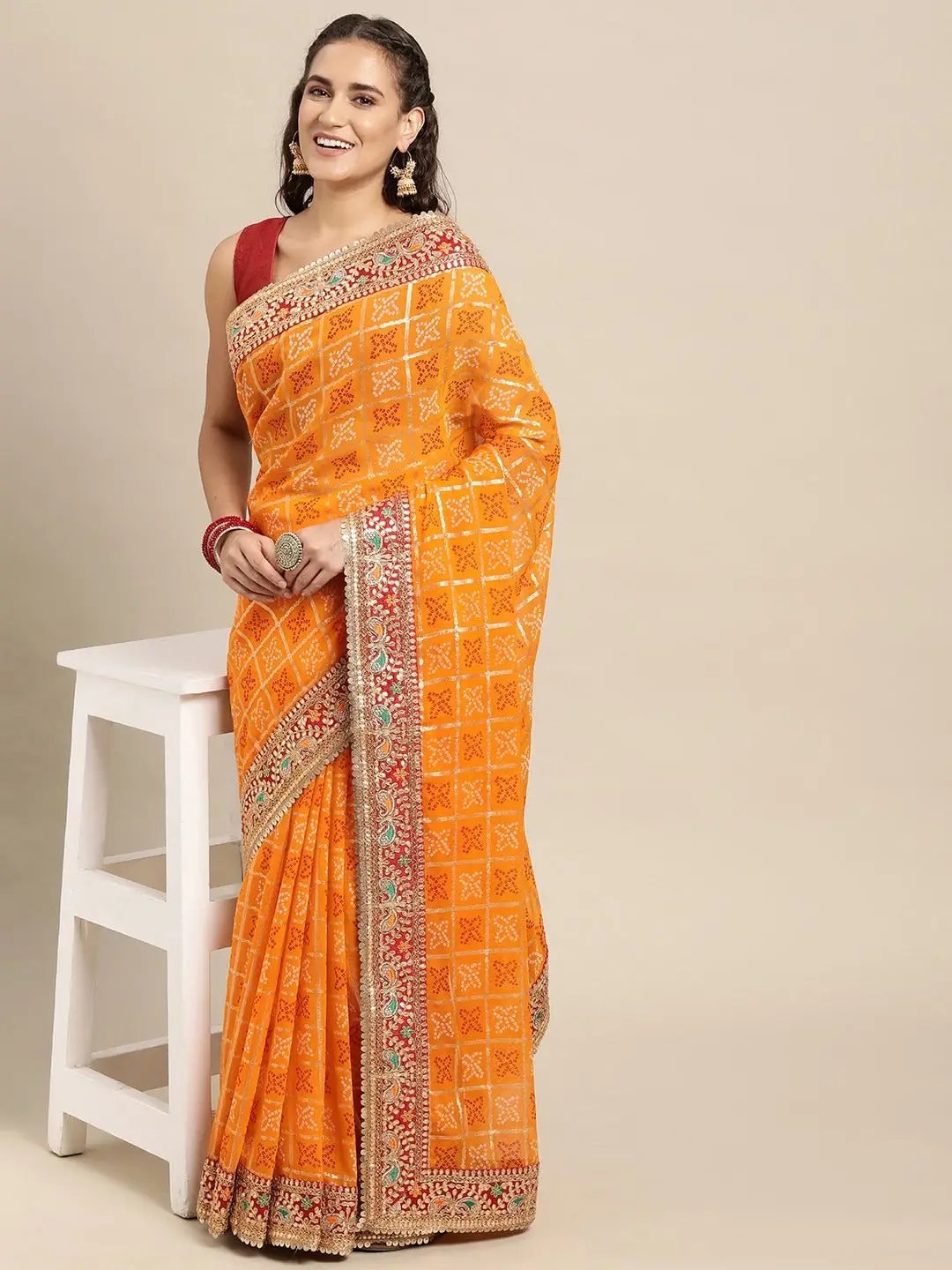  Chiffon F Chiffon Foil And Bandhej Print Sareeoil And Bandhej Print Saree