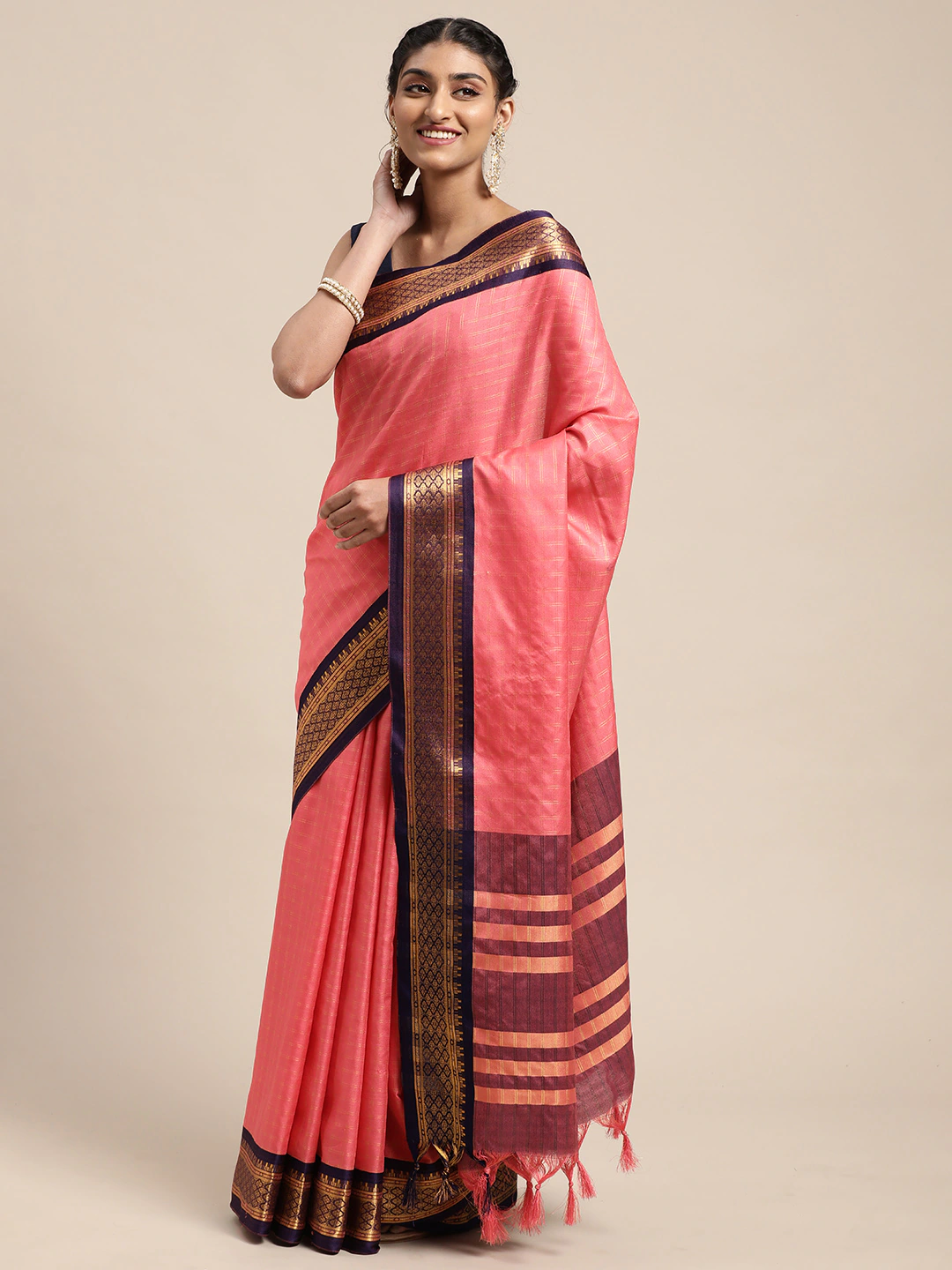 Uppada Cotton Silk Saree With Self Butti