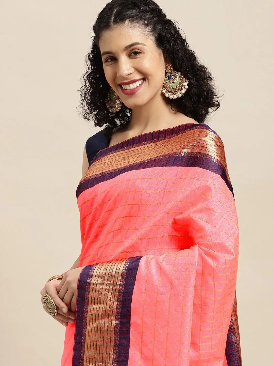 Uppada Cotton Silk Saree With Self Butti