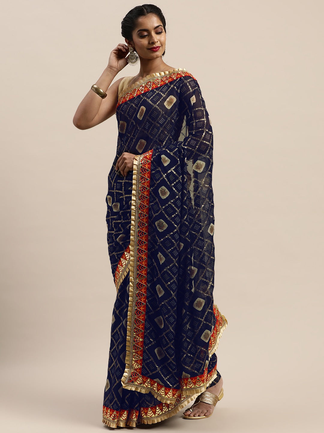 Poly Chiffon Foil & Bandhej Print Festive Saree