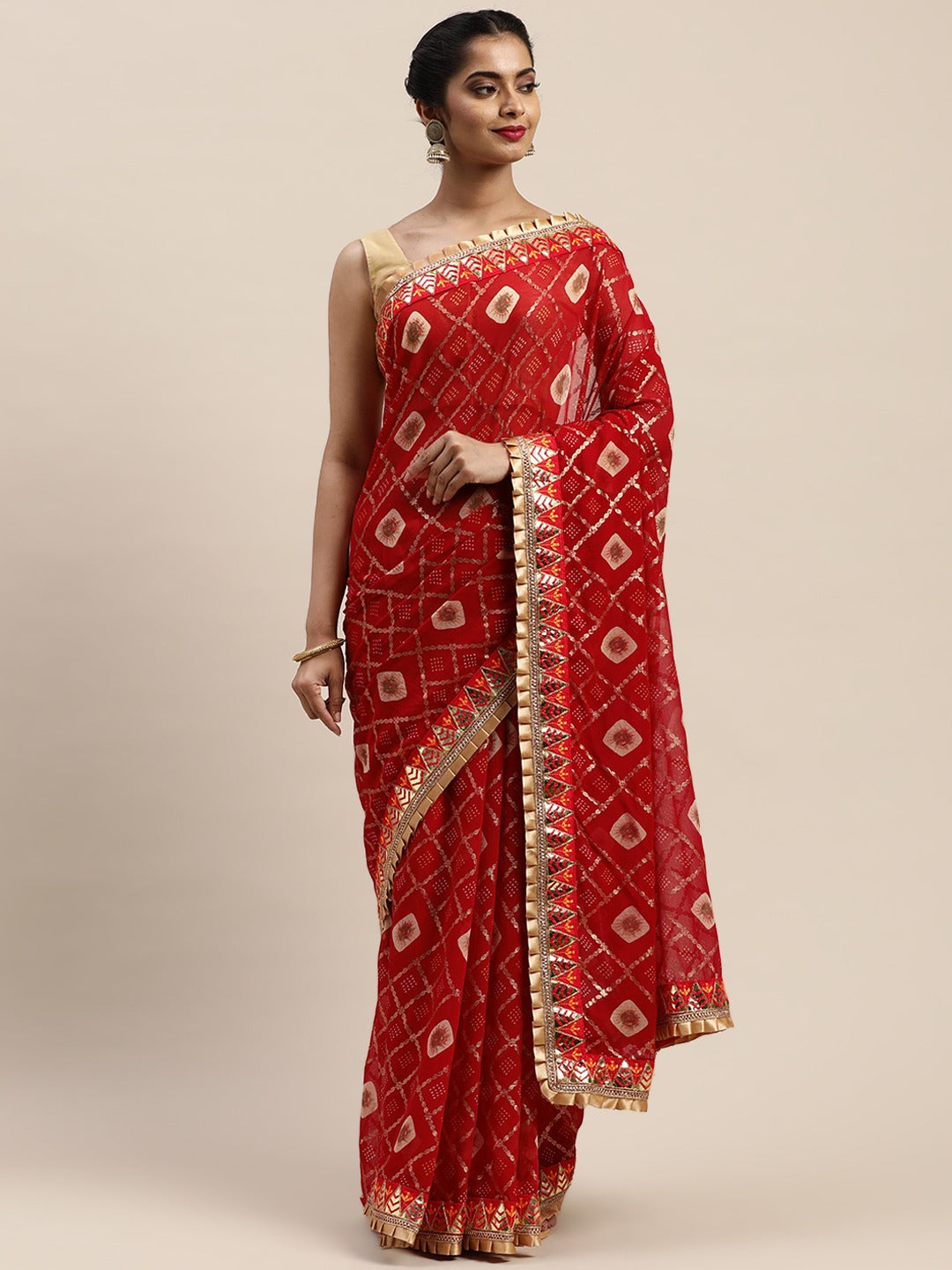 Poly Chiffon Foil & Bandhej Print Festive Saree