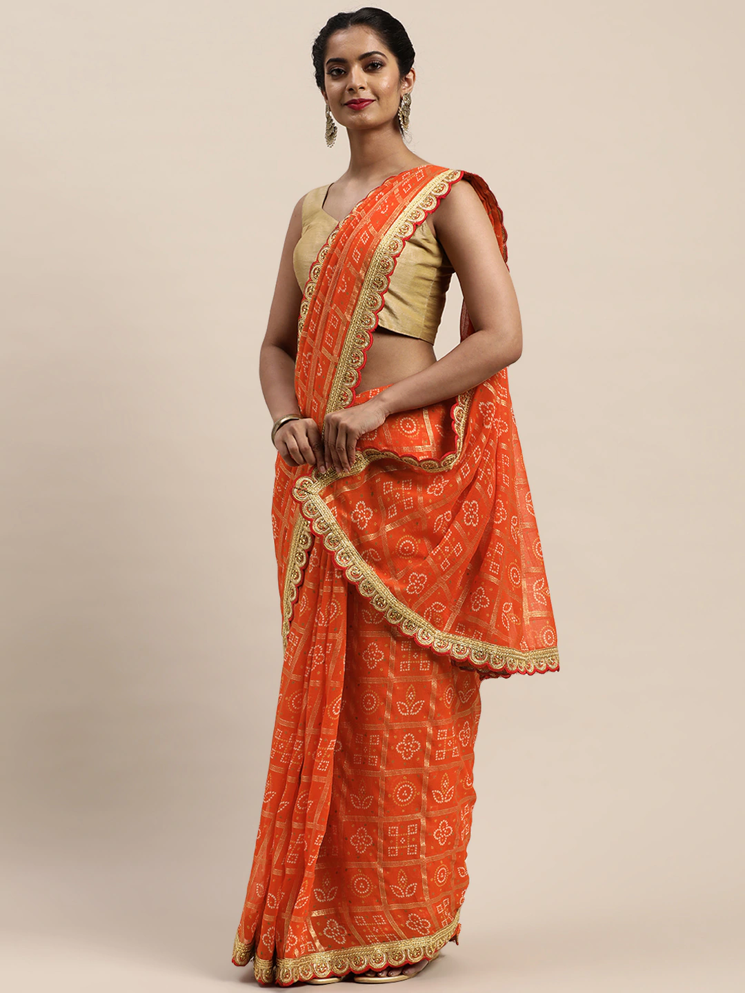 Yellow Georgette Bandhani Saree With Handwoven Gota Patti – Wearitage India