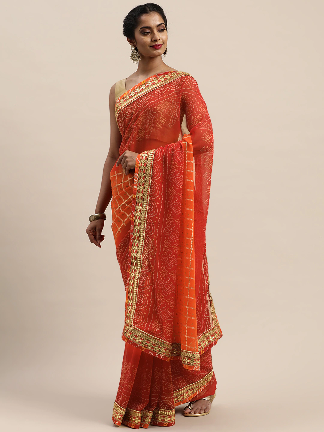 Chiffon Bandhej Print Saree with Gota Patti Work