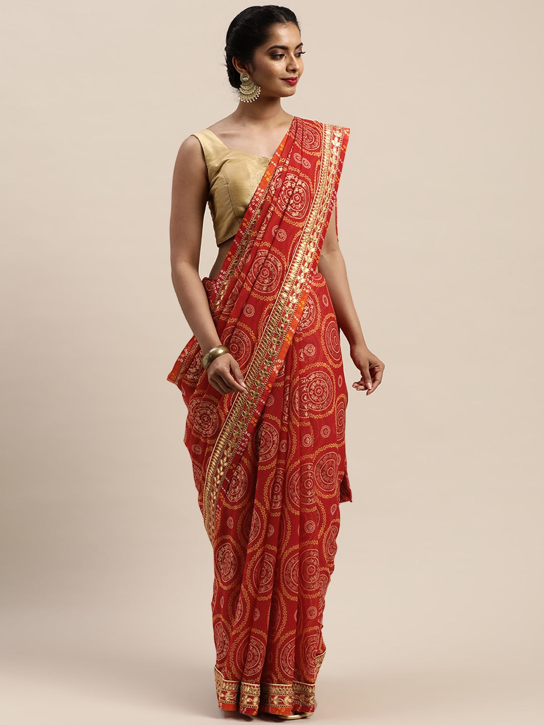  Festive Poly Chiffon Gota Patti Work Saree