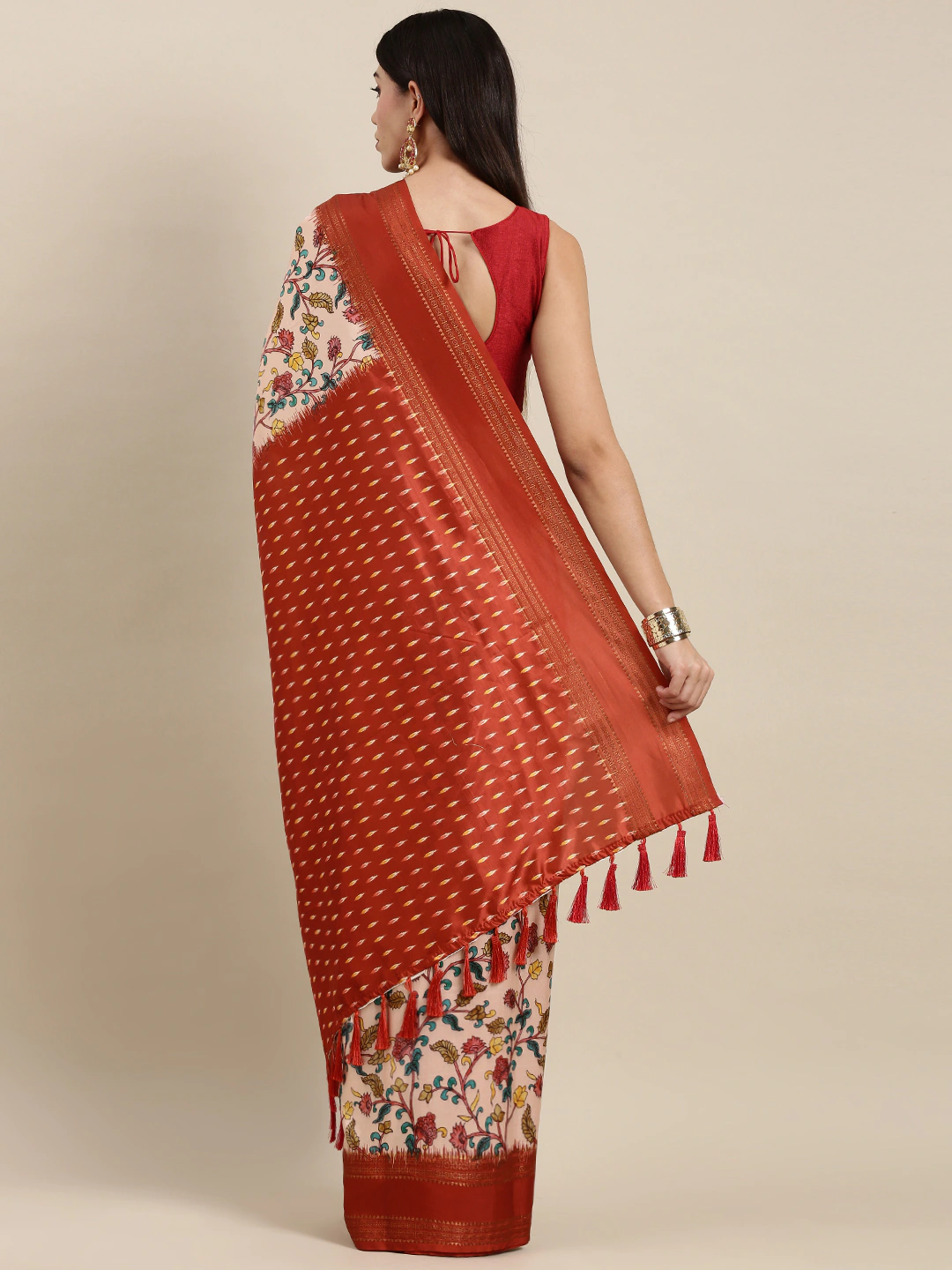 Soft Silk Kalamkari Saree With Digital Flower Print