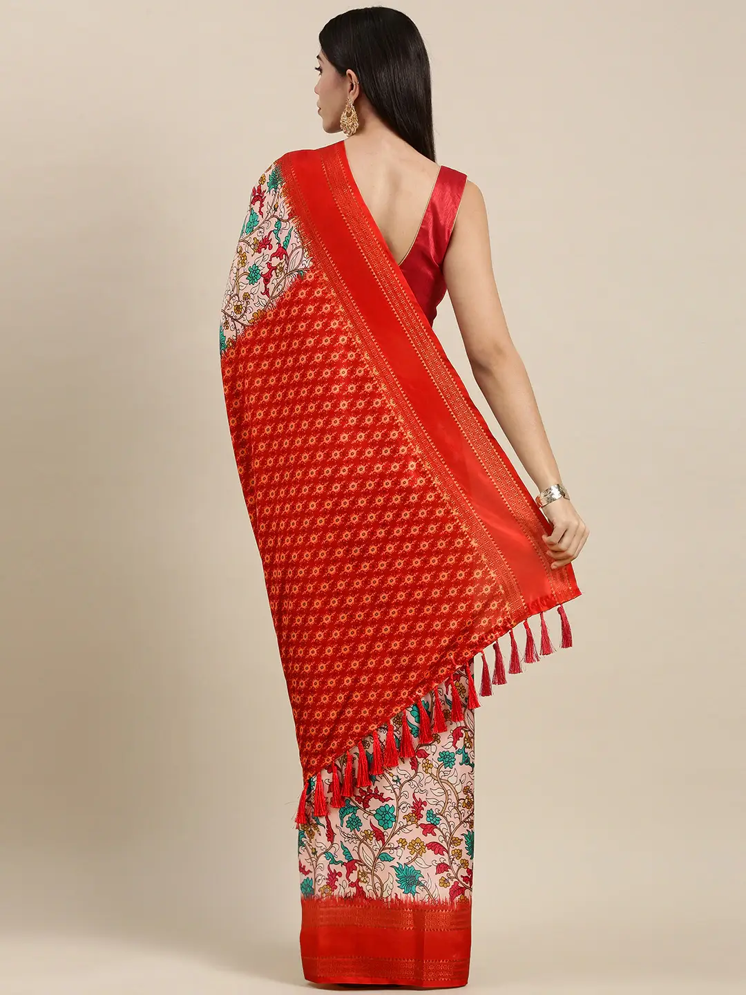 Soft Silk Kalamkari Saree With Digital Flower Print