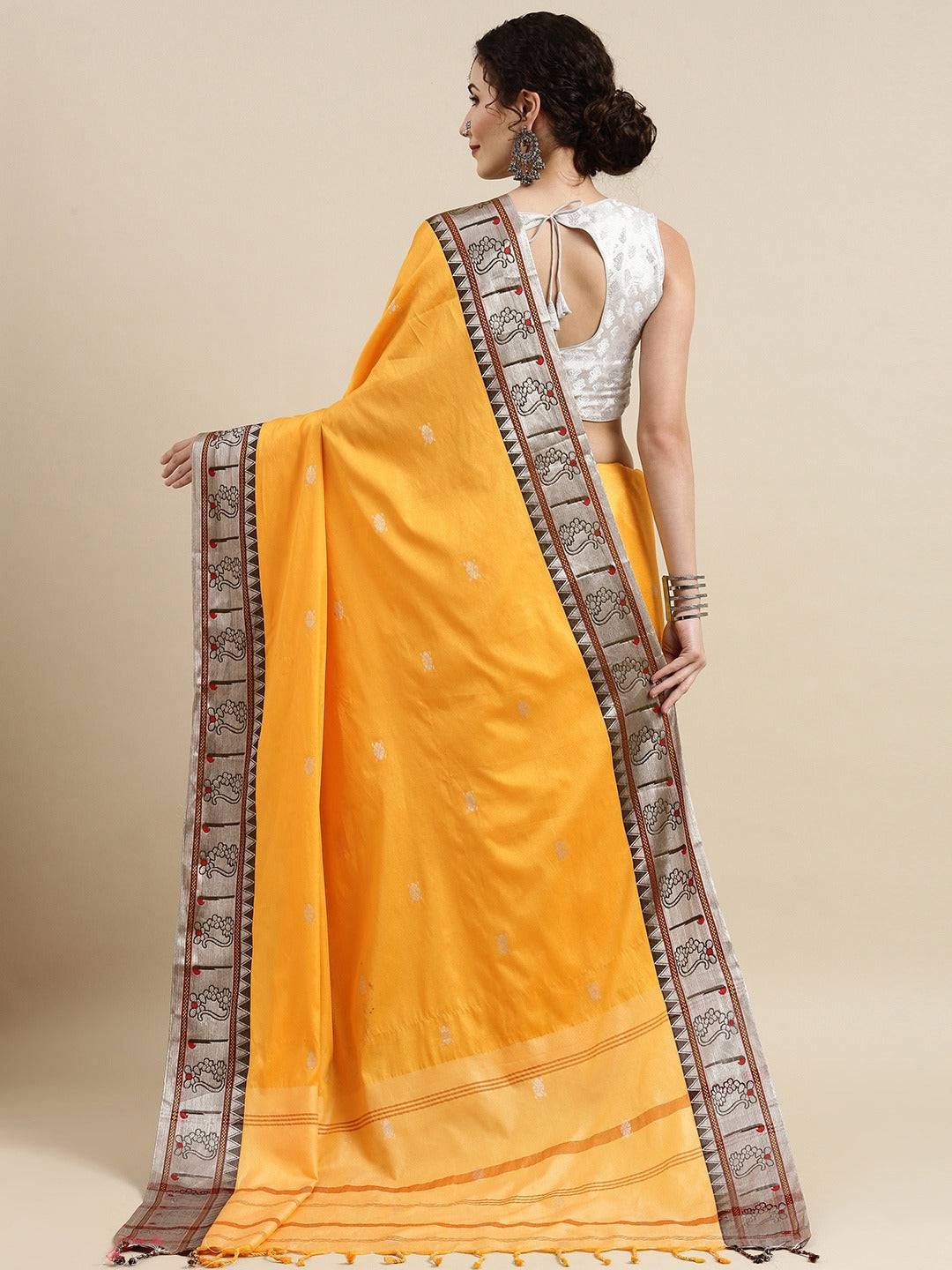 Beautiful Yellow Silk Cotton Paithani Saree