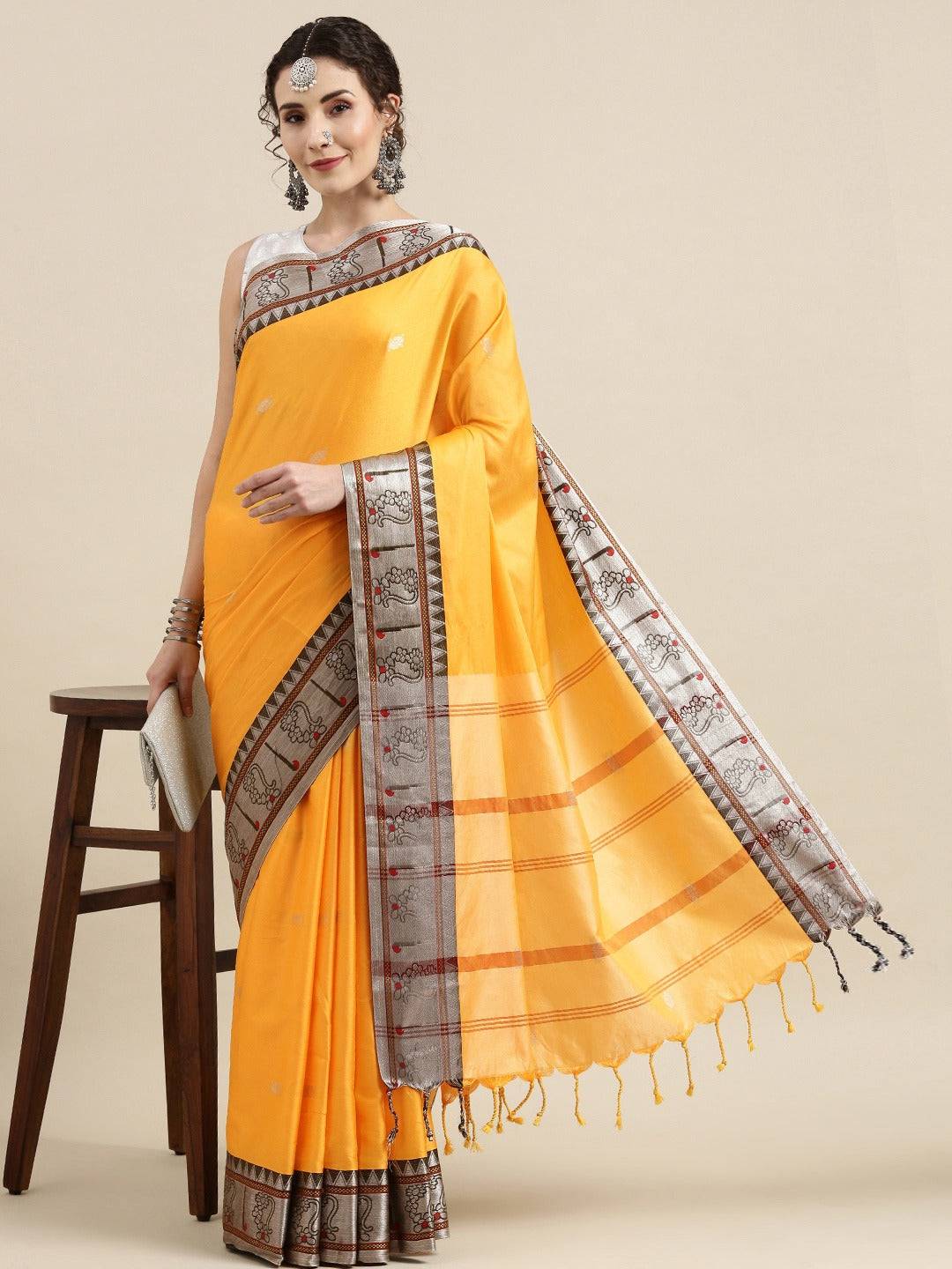 Beautiful Yellow Silk Cotton Paithani Saree