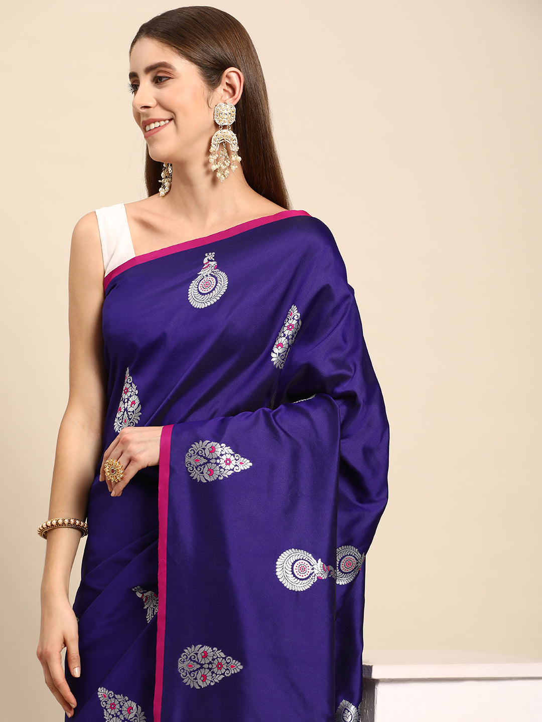 Stylish Indigo Colour Pure Banarasi Zari Silk Saree 