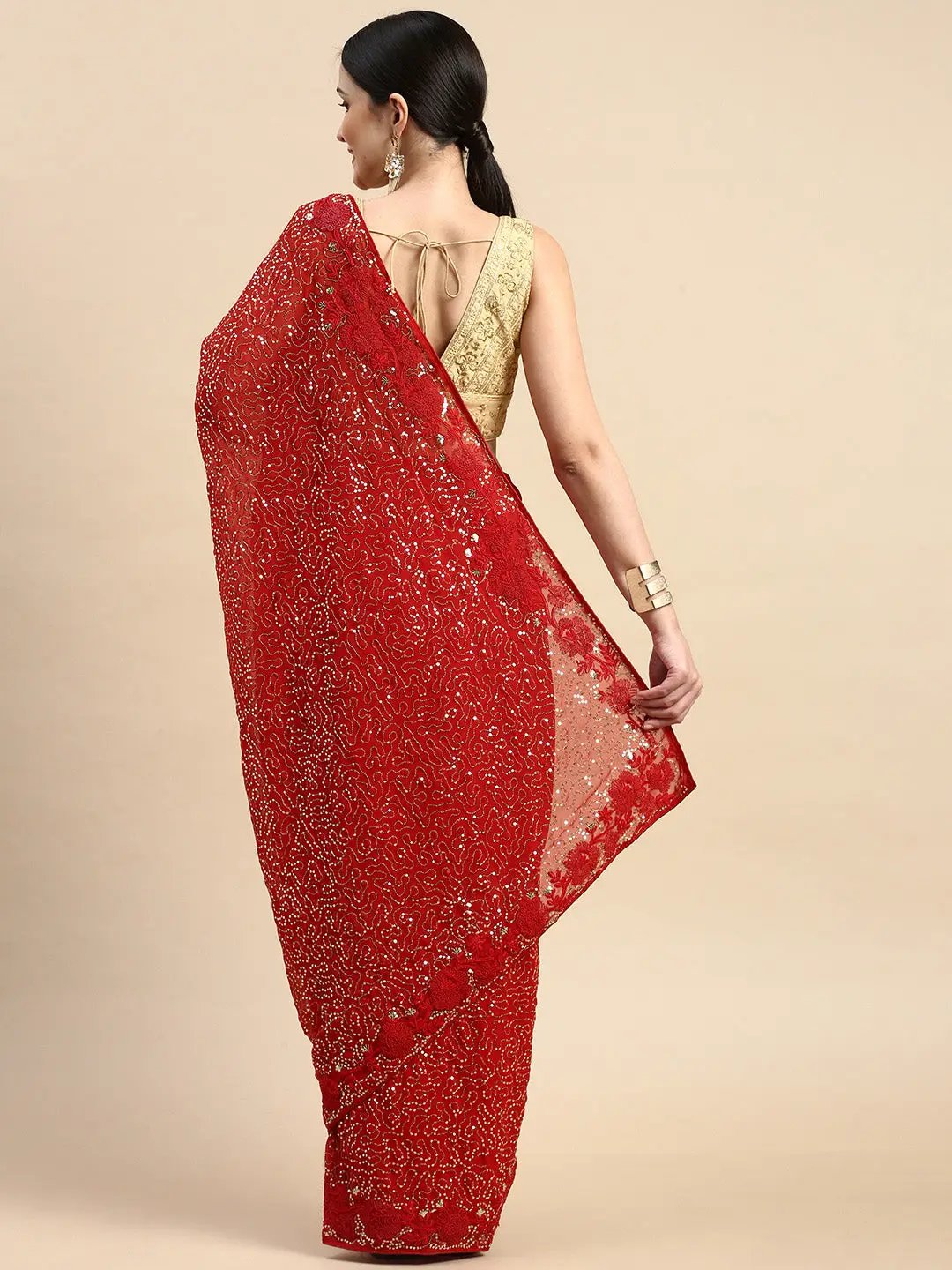 Soft Satin Georgette Saree in Pristel Colour