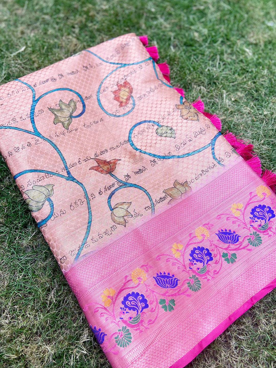 Peach Blossom Kora Silk Saree