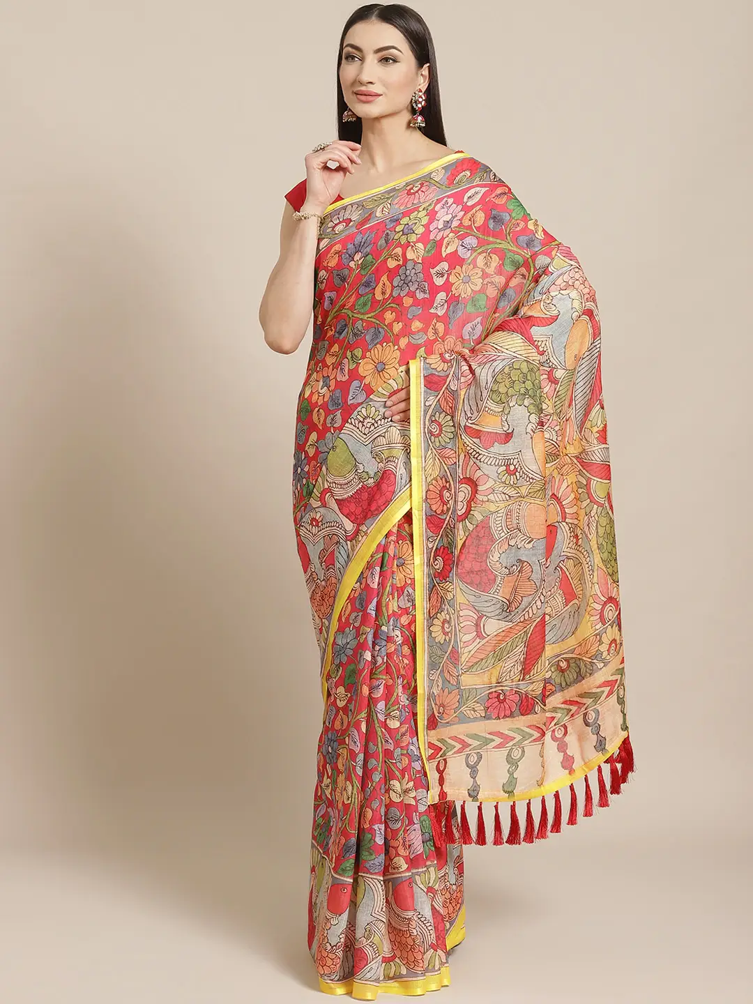 Pure Linen Pen Kalamkari Digital Print Saree