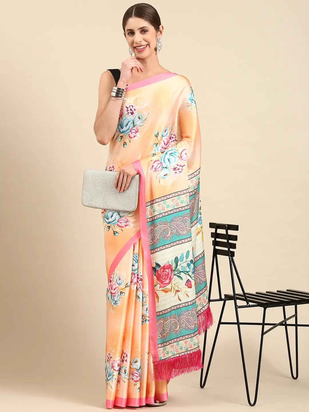 Soft Satin Georgette Pristel Colour Party Wear Saree