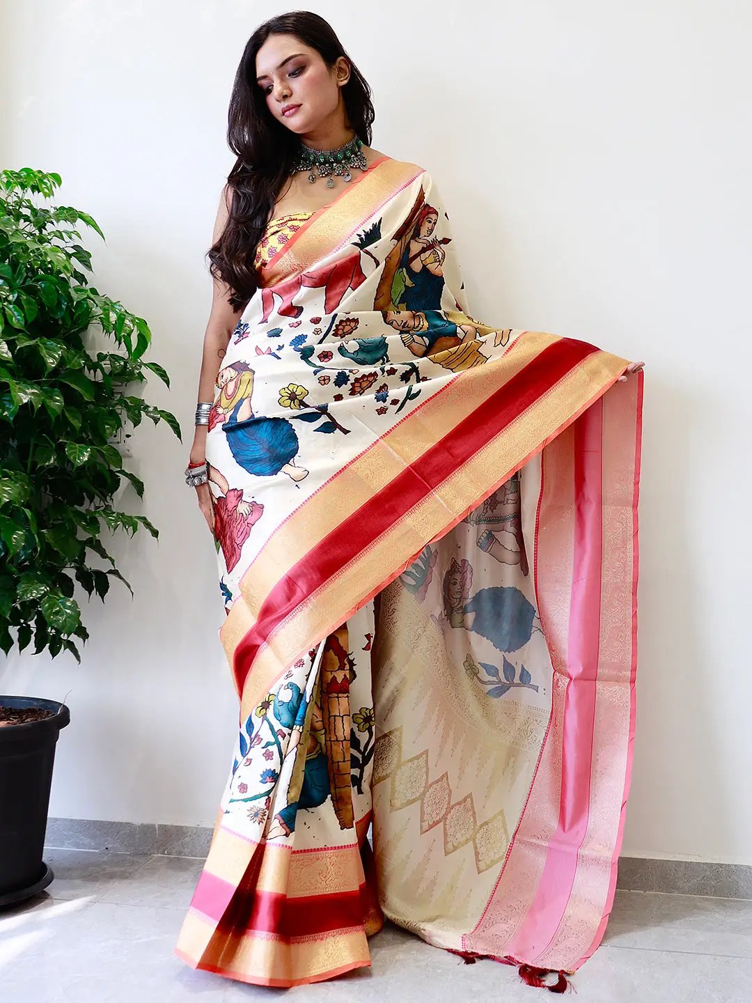 Soft Silk Saree With Kalamkari Work