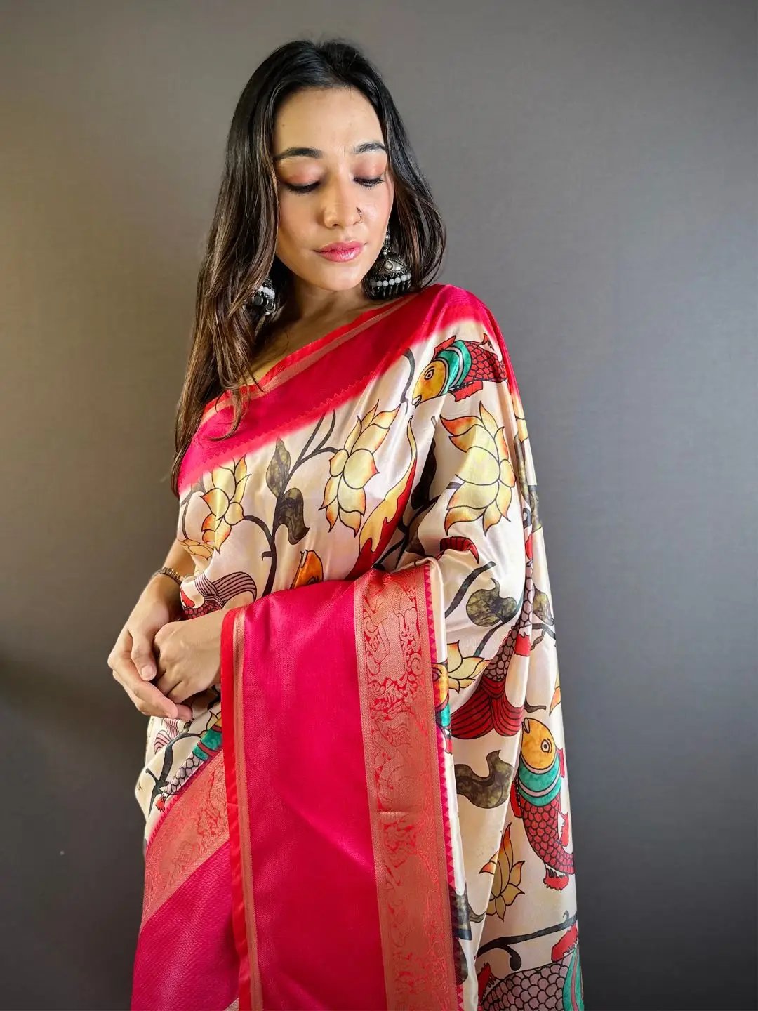 Ivory Silk Symphony Kalmkari Saree