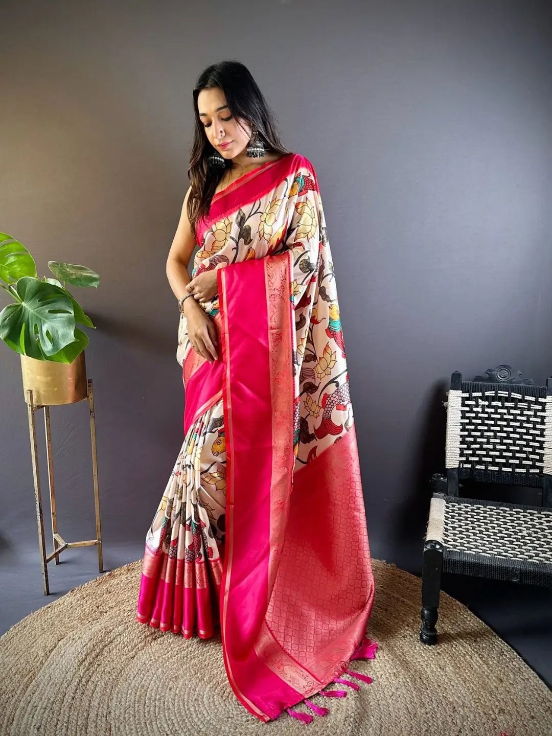 Ivory Silk Symphony Kalmkari Saree