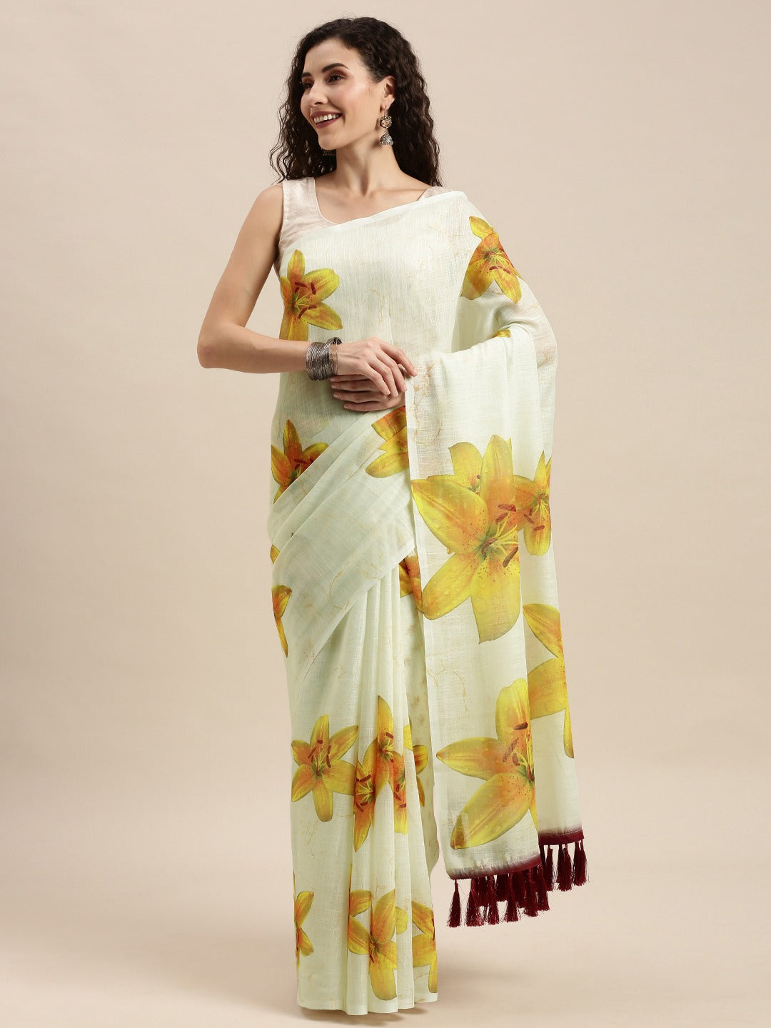  Beautiful Linen Floral Printed Saree