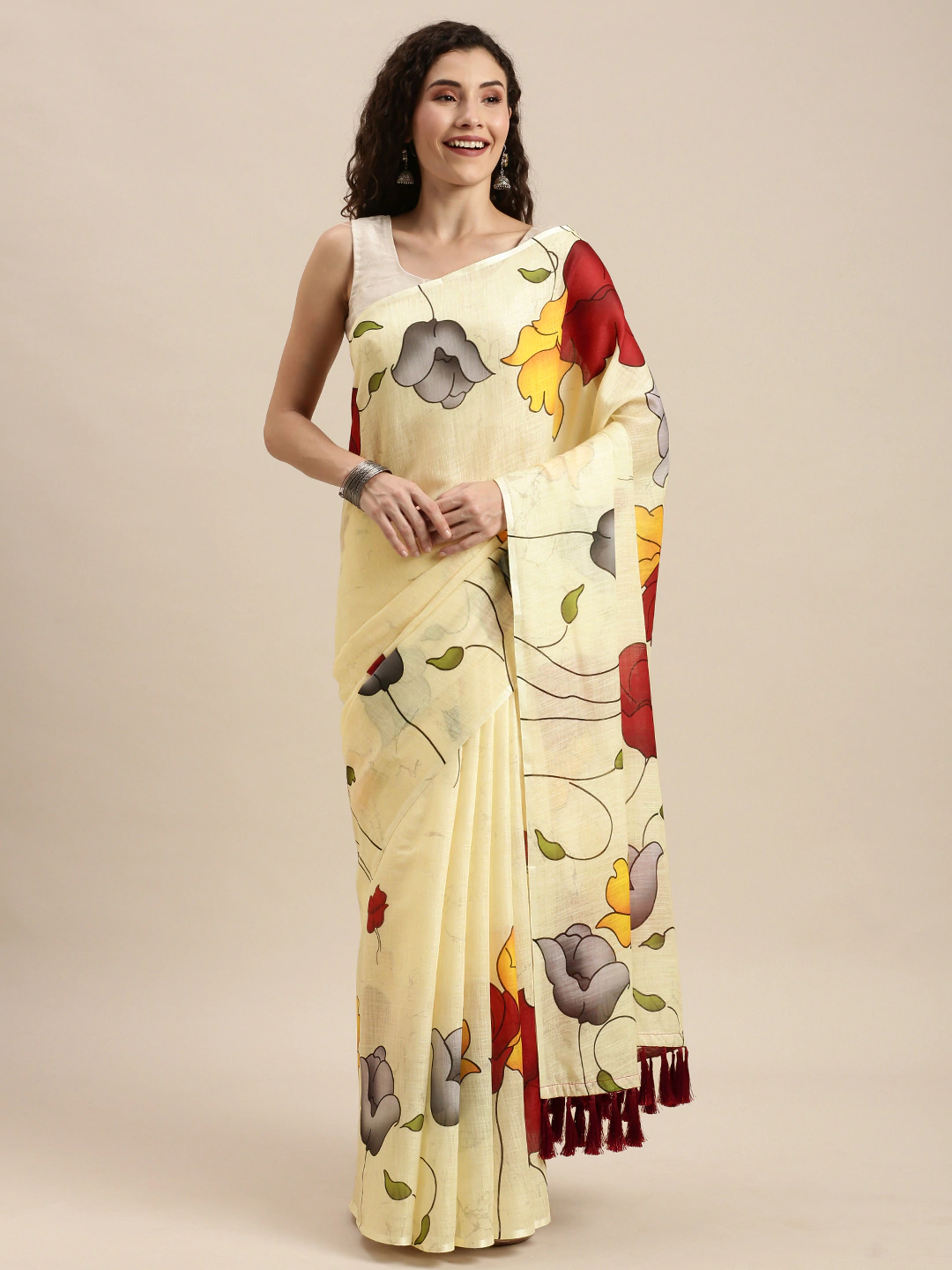  Exclusive Linen Floral Printed Saree