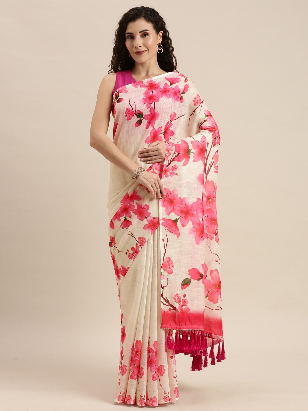  Beautiful Linen Floral Printed Saree