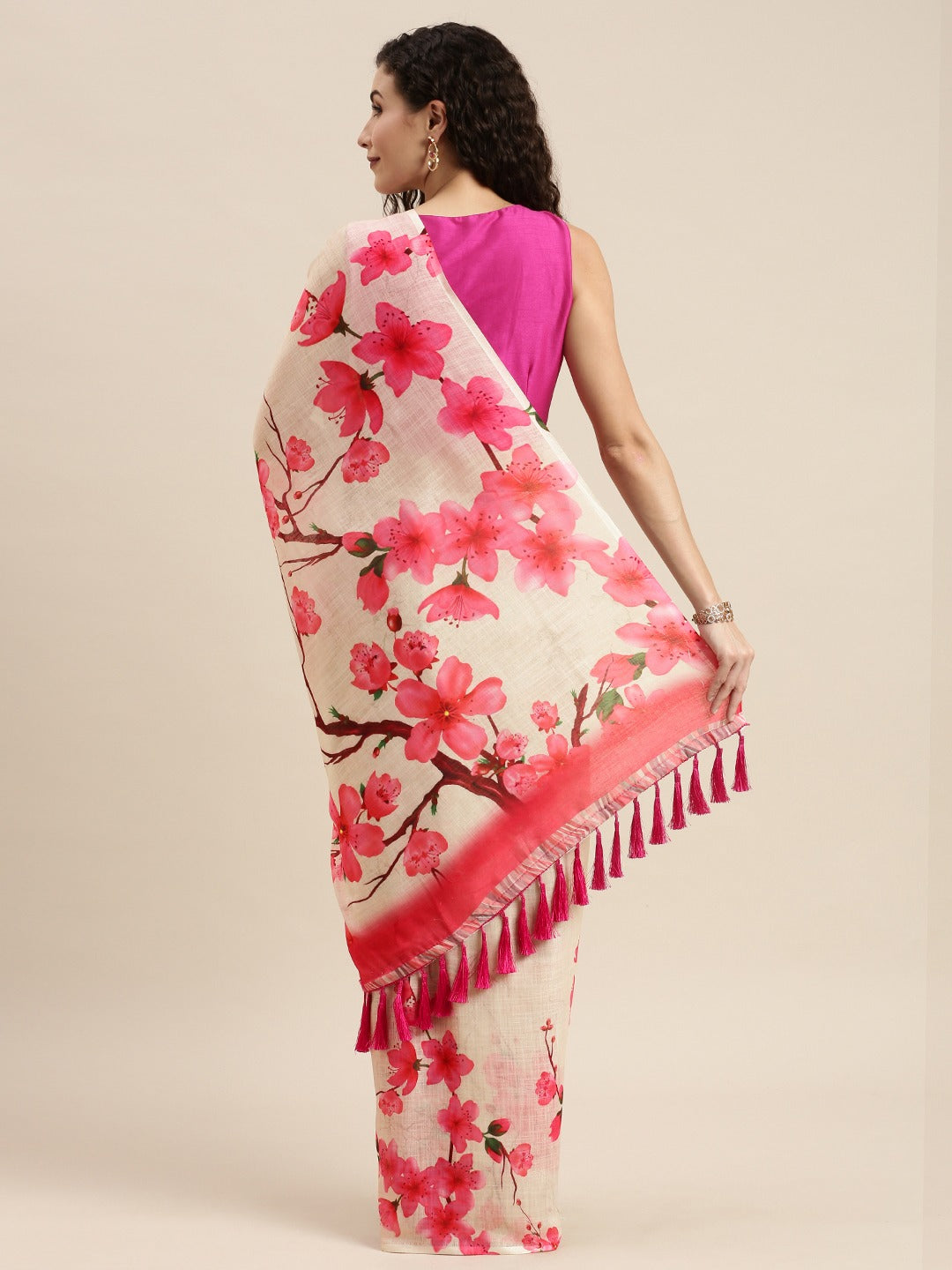  Beautiful Linen Floral Printed Saree