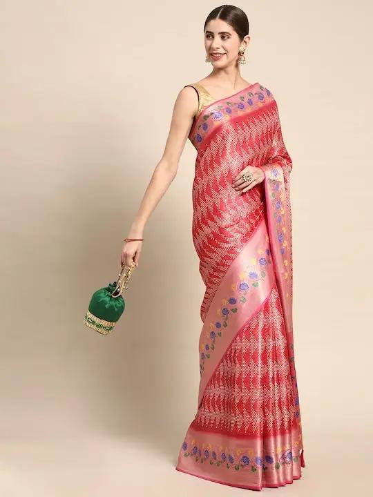 Kora Silk Banarasi Digital Print Saree With Zari border