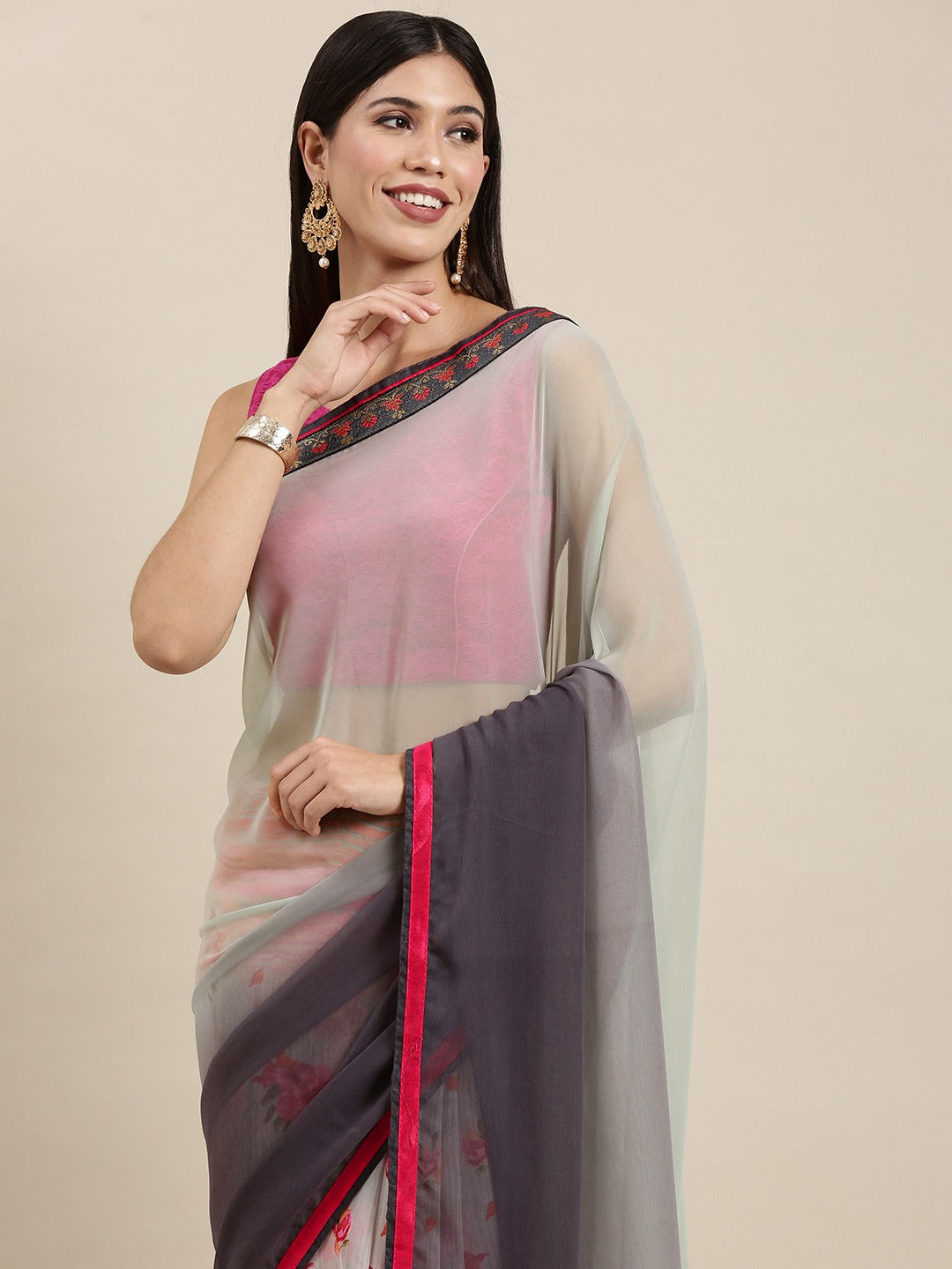 Soft Georgette Saree With Foli Print Work