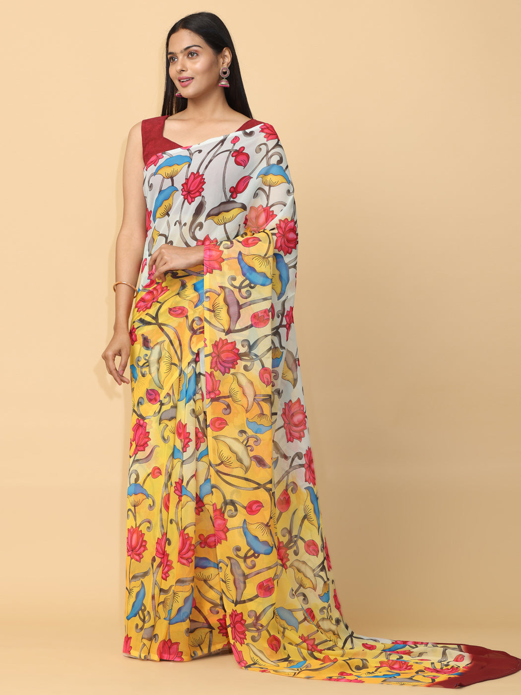 Soft Poly Georgette Digital Kalamkari Print Saree