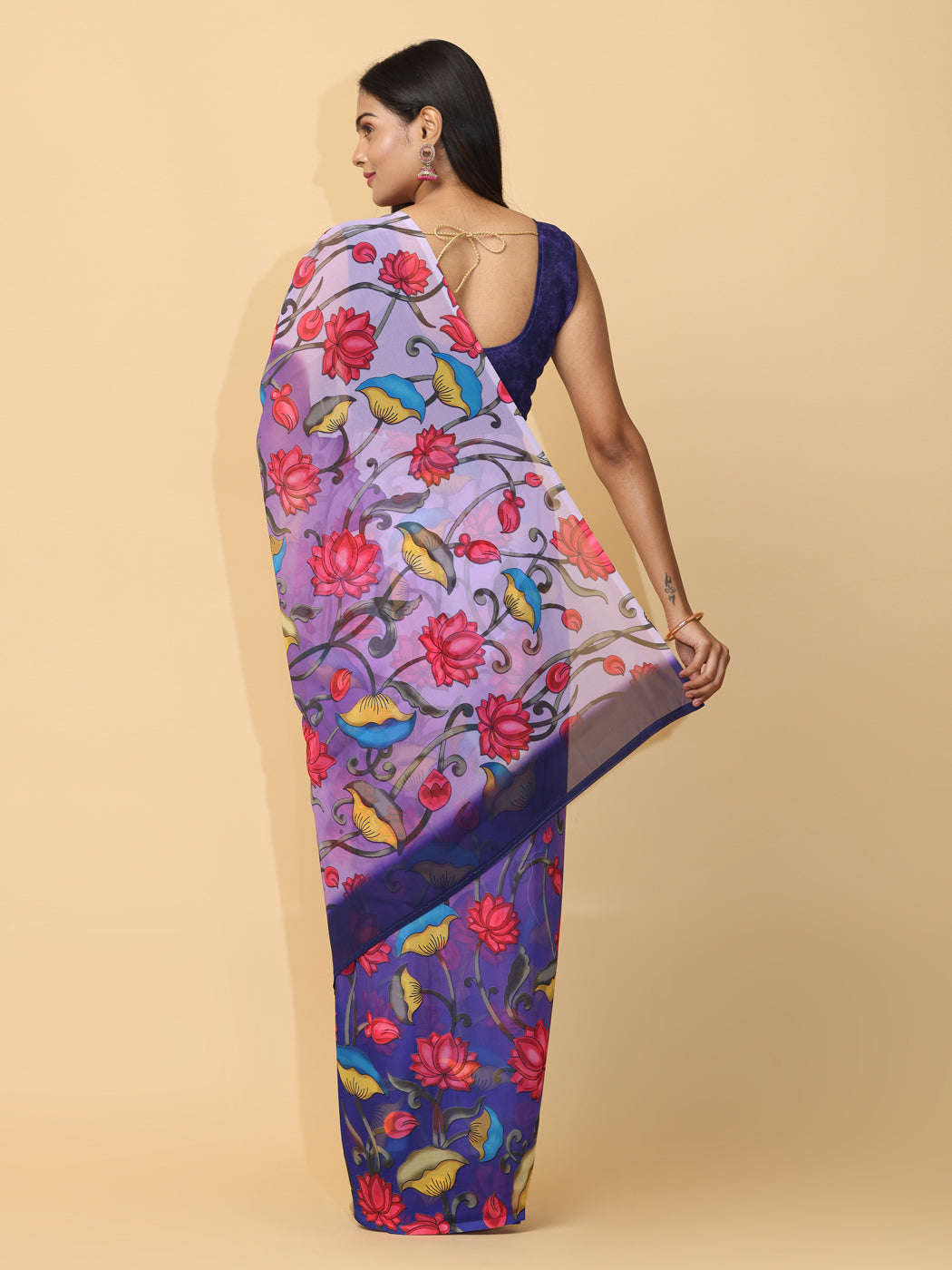 Soft Poly Georgette Digital Kalamkari Print Saree