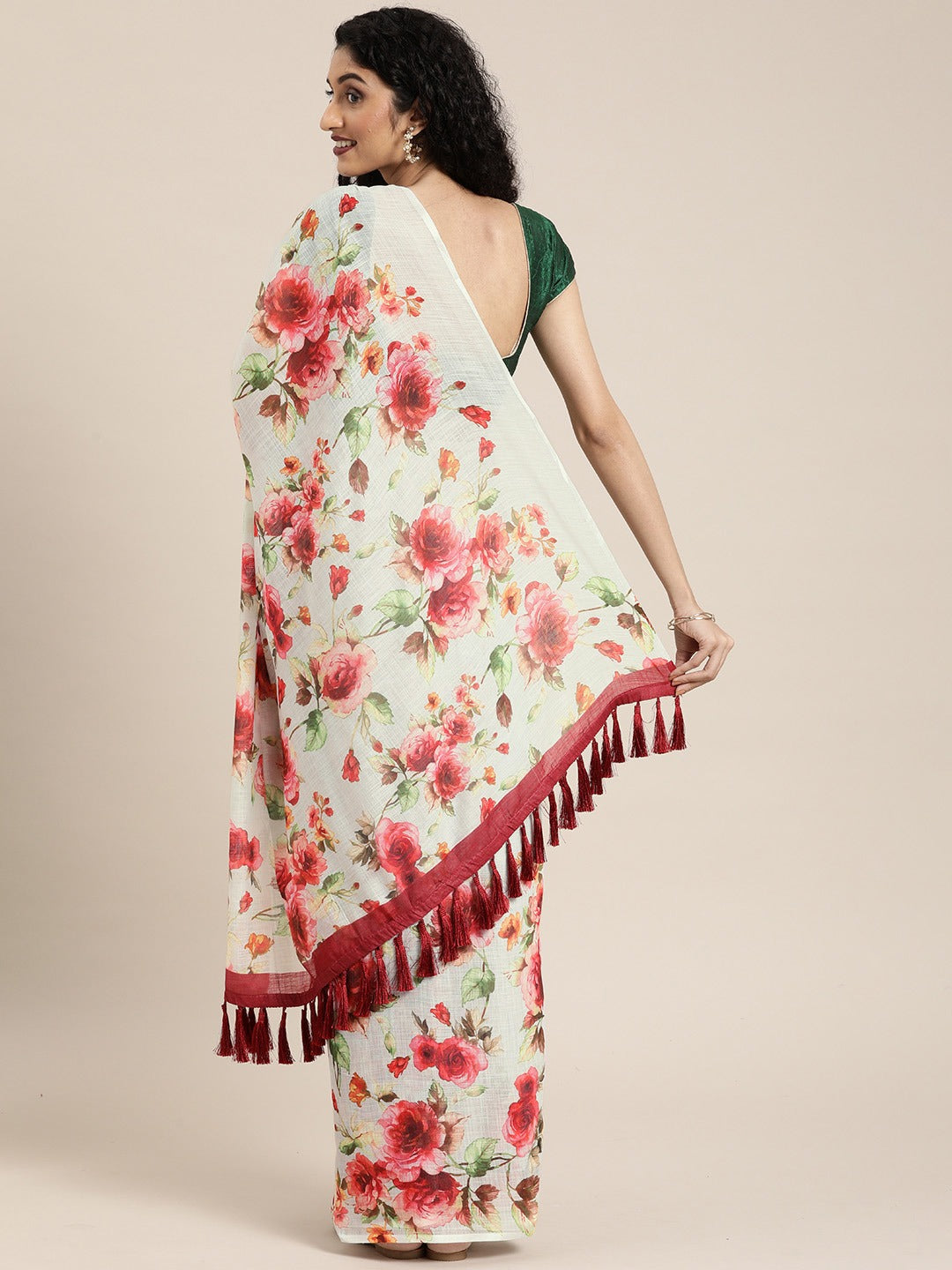 Stylish Linen Floral Print Saree