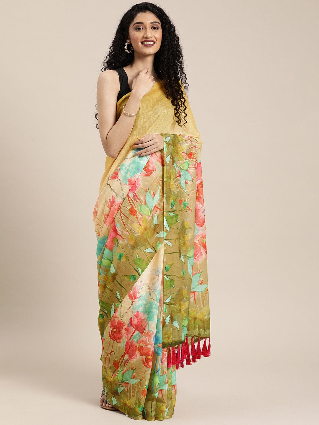  Stylish Linen Floral Print Saree