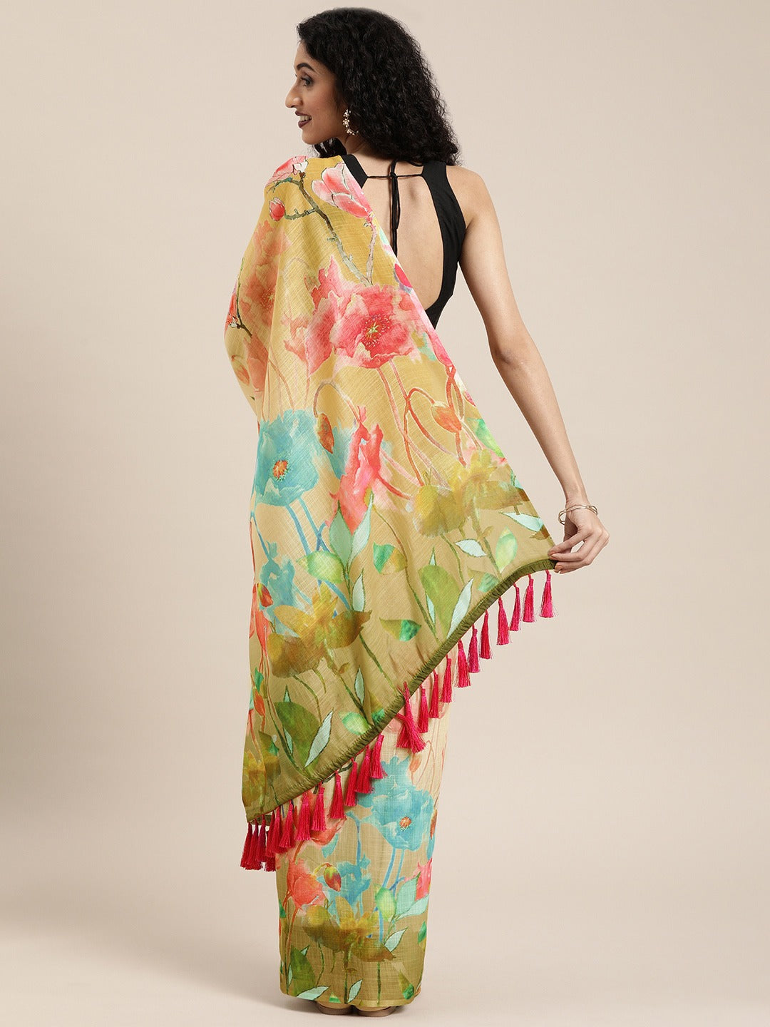  Stylish Linen Floral Print Saree