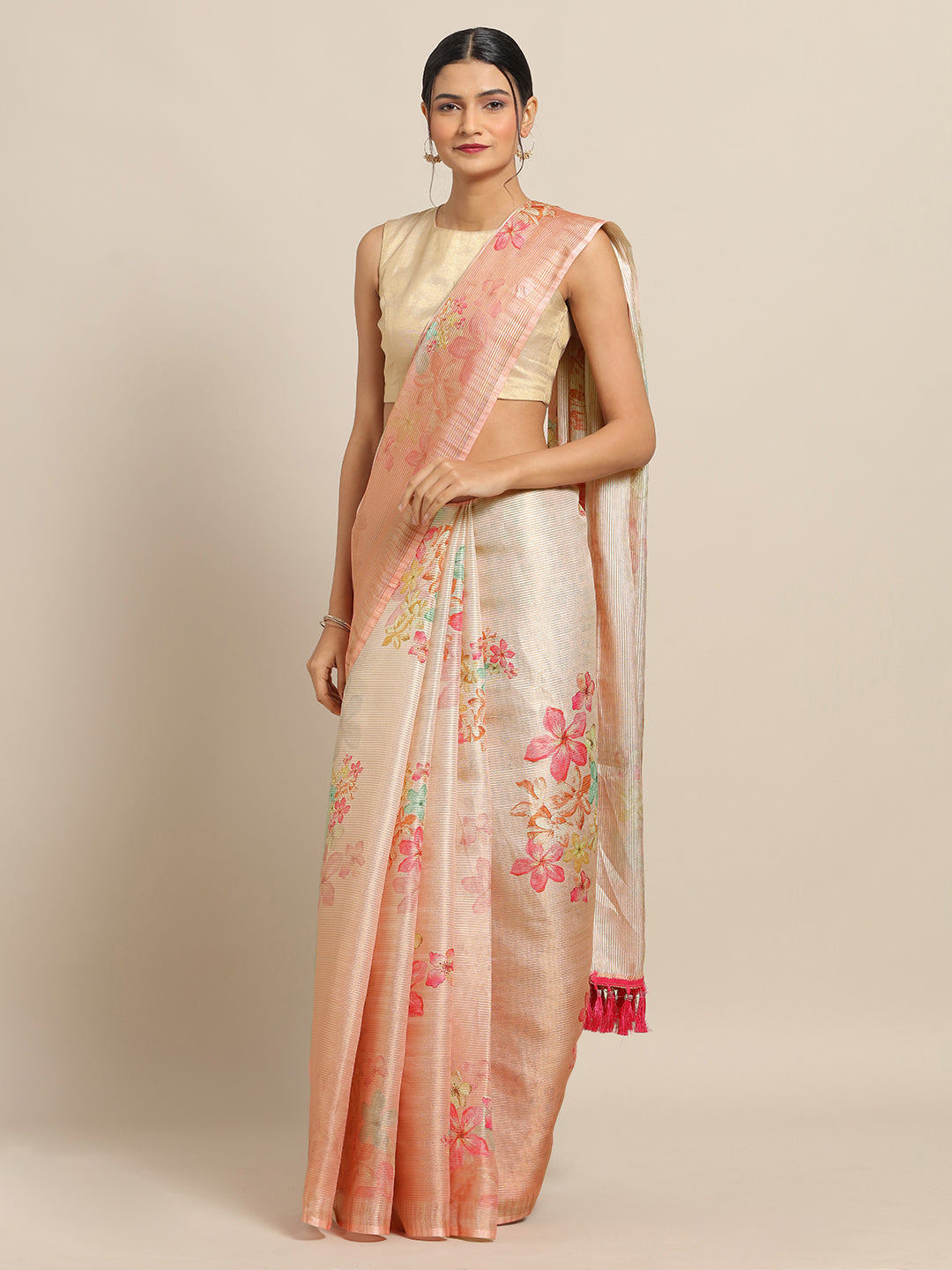 Exclusive Maheshwari Floral Printed Saree With Zari Border