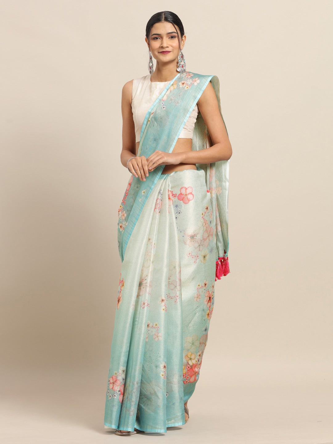 Maheshwari Floral Printed Saree With Woven Design