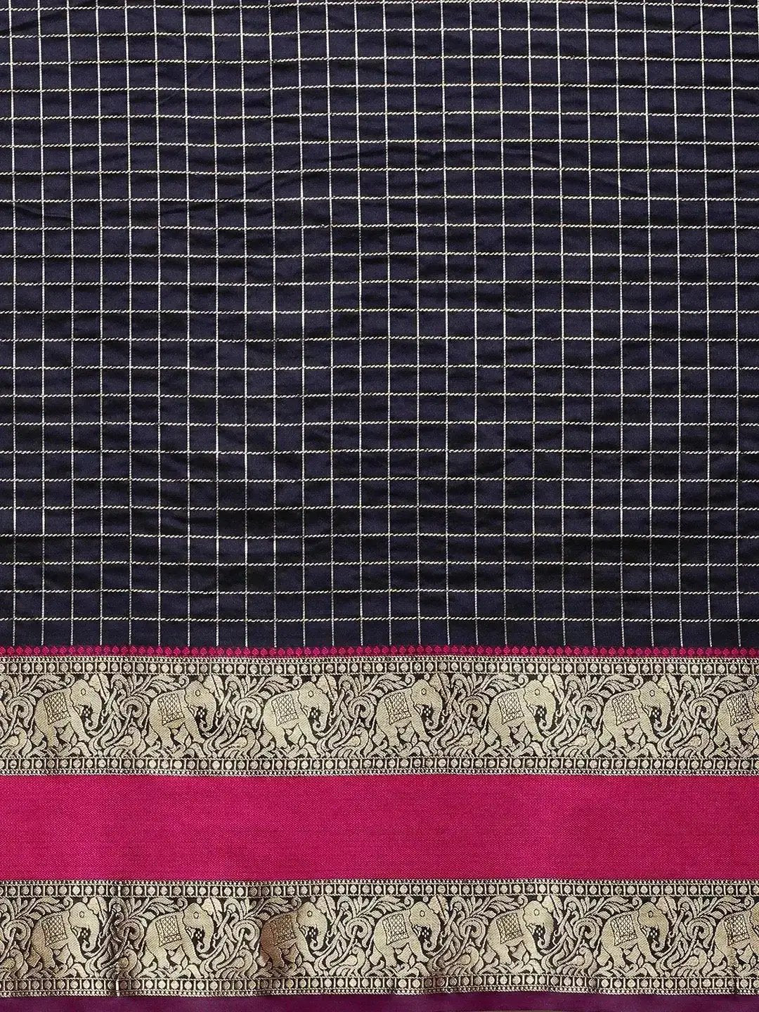 Banarasi Silk Saree With Checked Pattern &  Woven Border