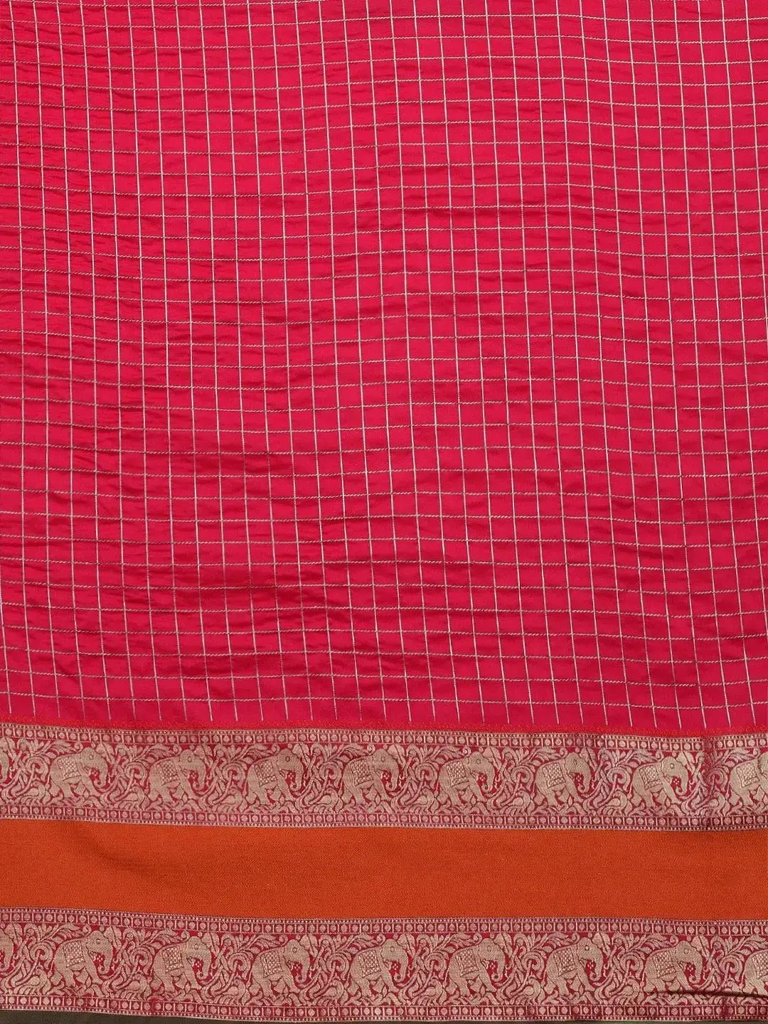 Stylish Banarasi Silk Saree with Checks and Woven Border