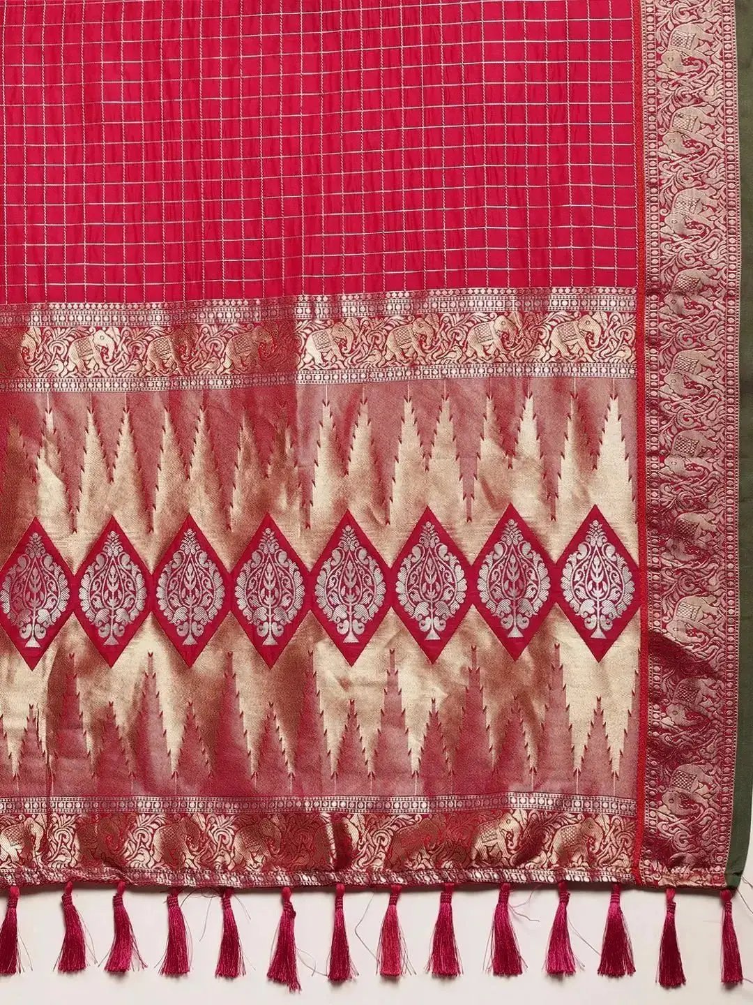 Stylish Banarasi Silk Saree with Checks and Woven Border