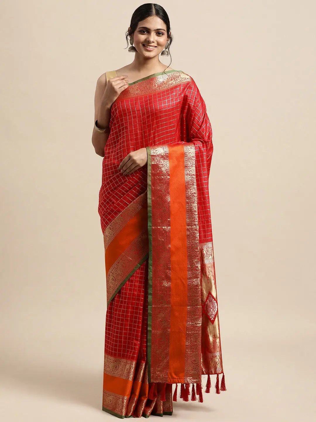  Exclusive Banarasi Silk Saree With Checked Pattern