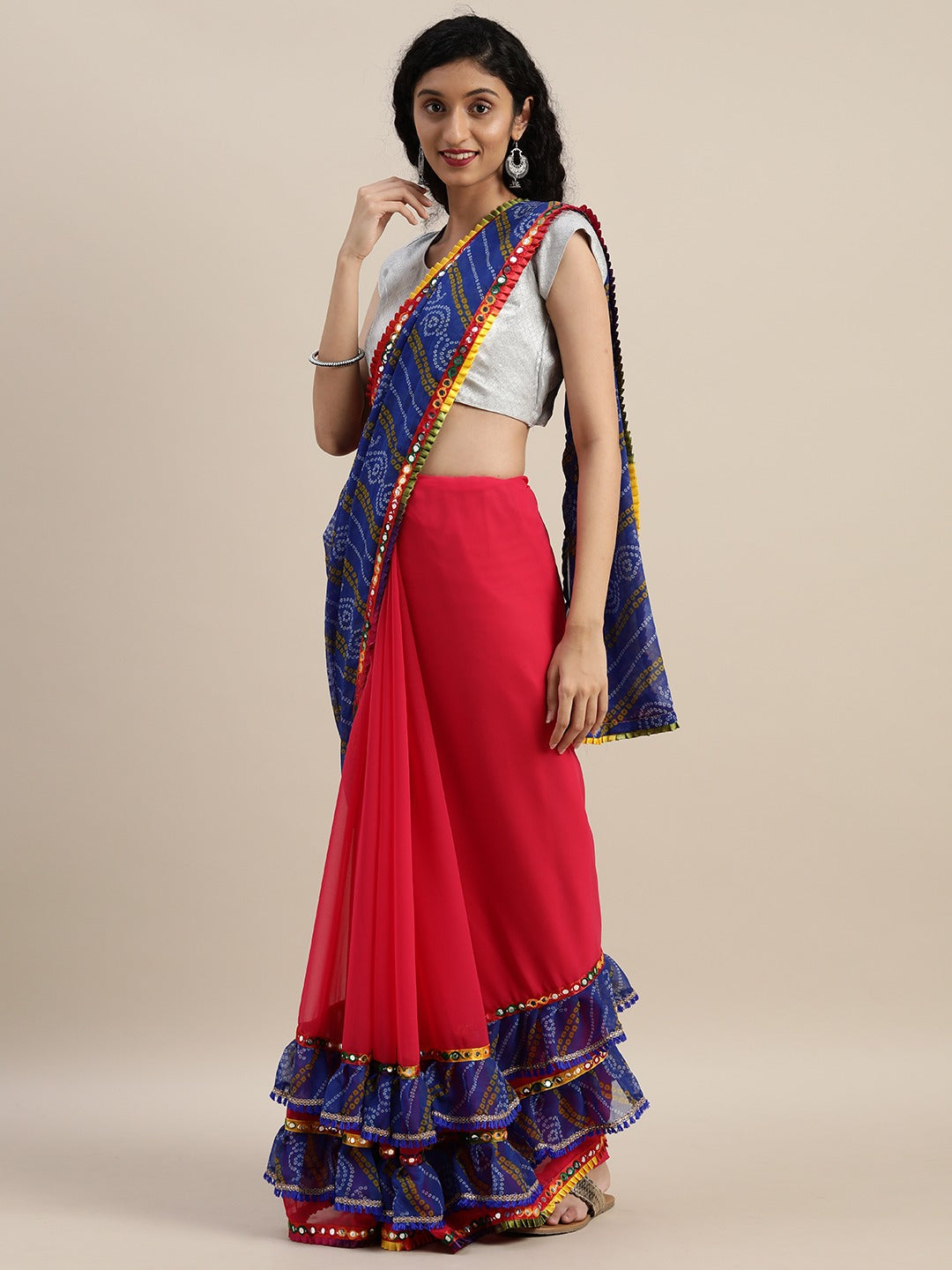 Pure Georgette Embroidered Bandhani Saree with Mirror Work