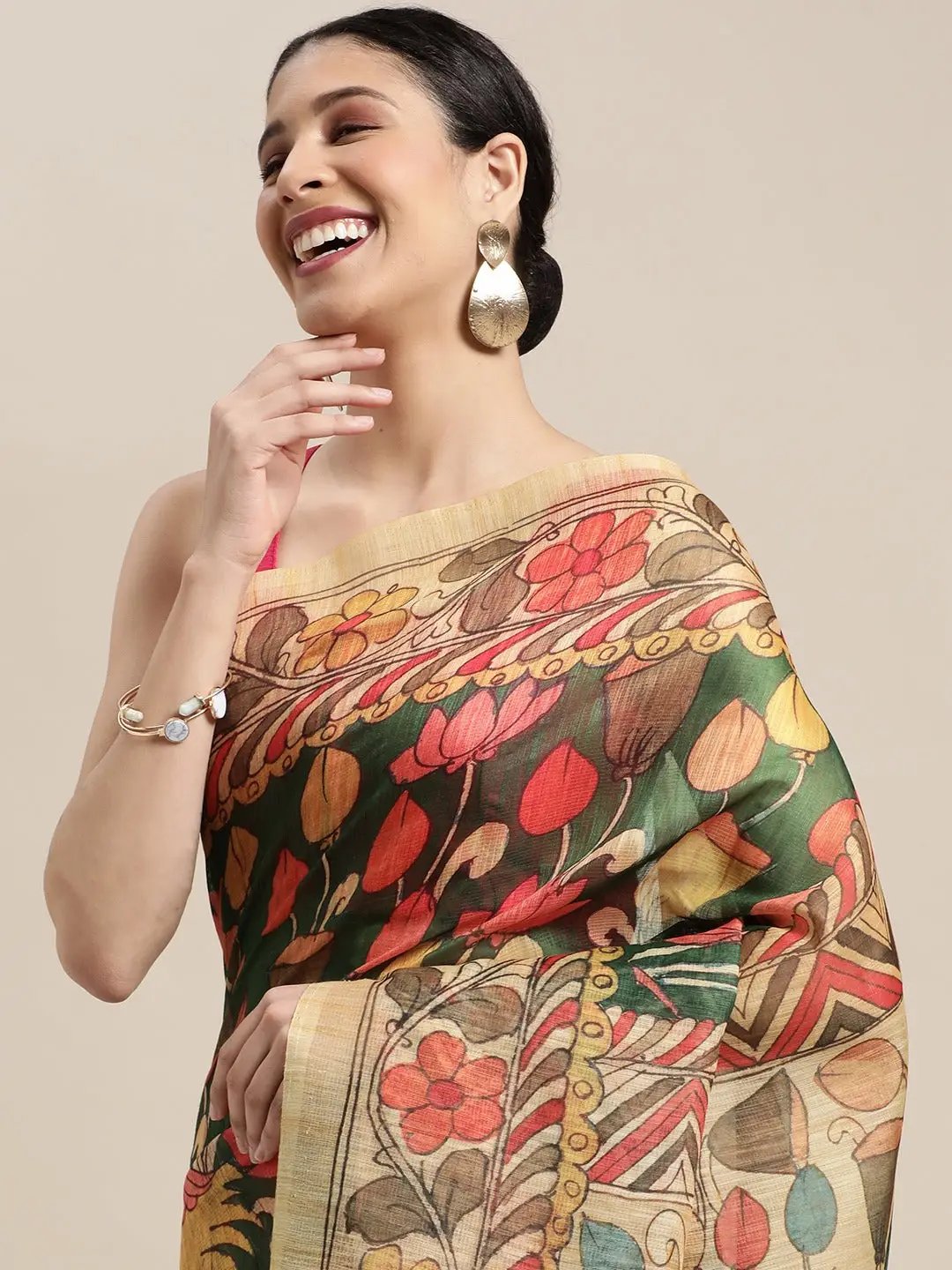 Digital Print Kalamkari Linen Saree