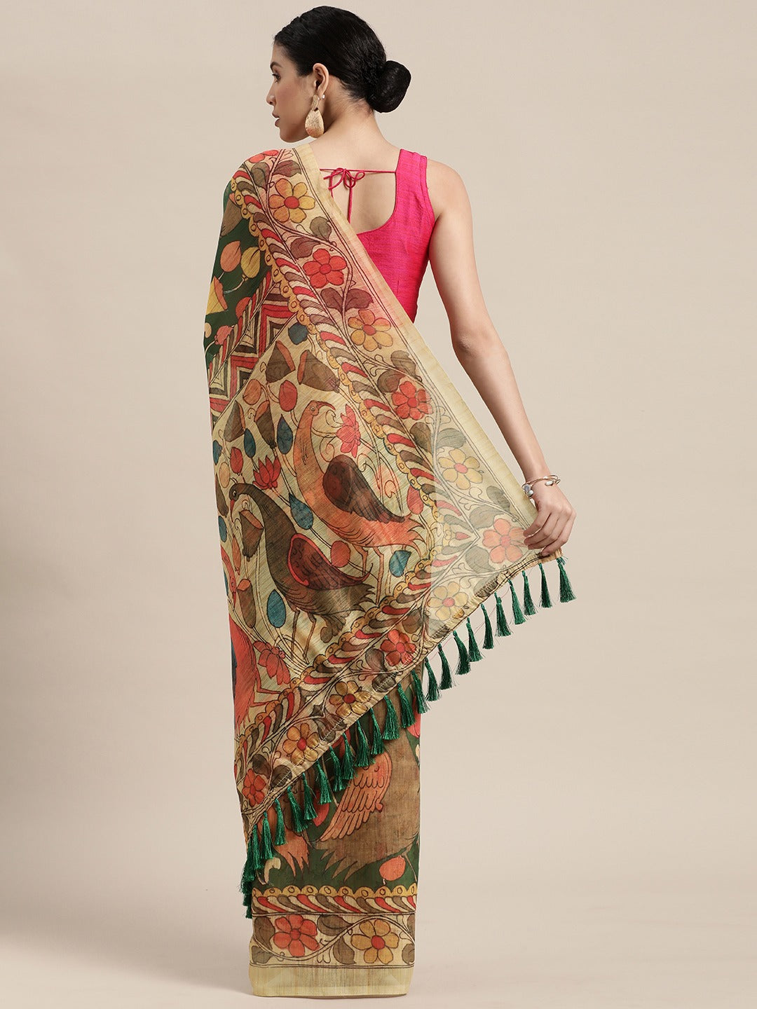 Digital Print Kalamkari Linen Saree