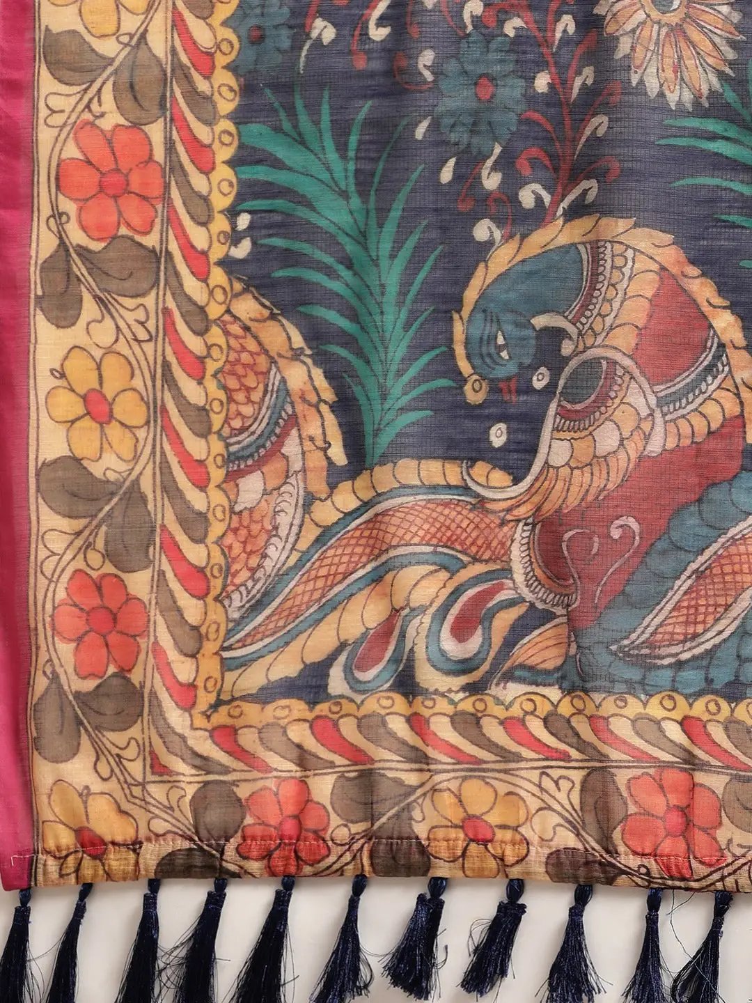 Digital Print Kalamkari Linen Saree