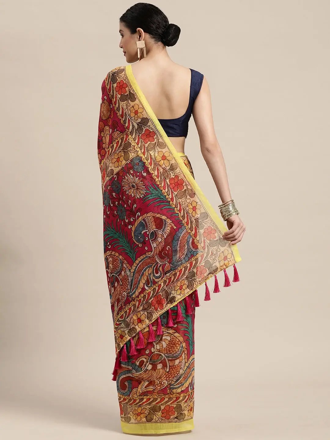 Digital Print Kalamkari Linen Saree