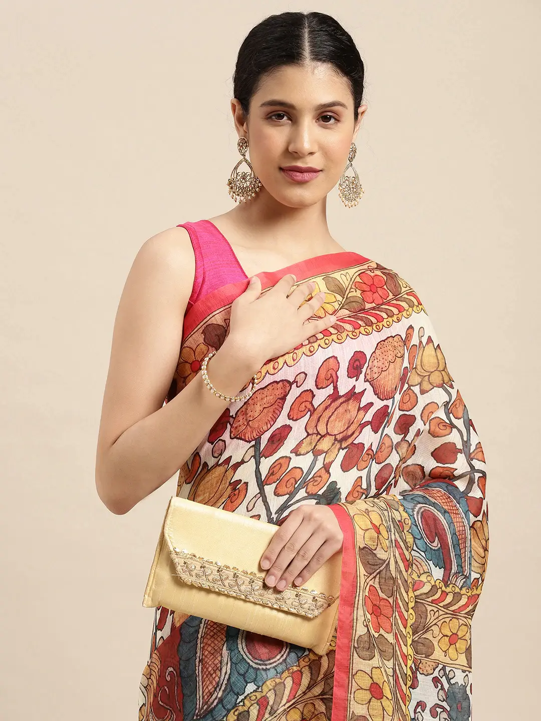 Digital Print Kalamkari Linen Saree