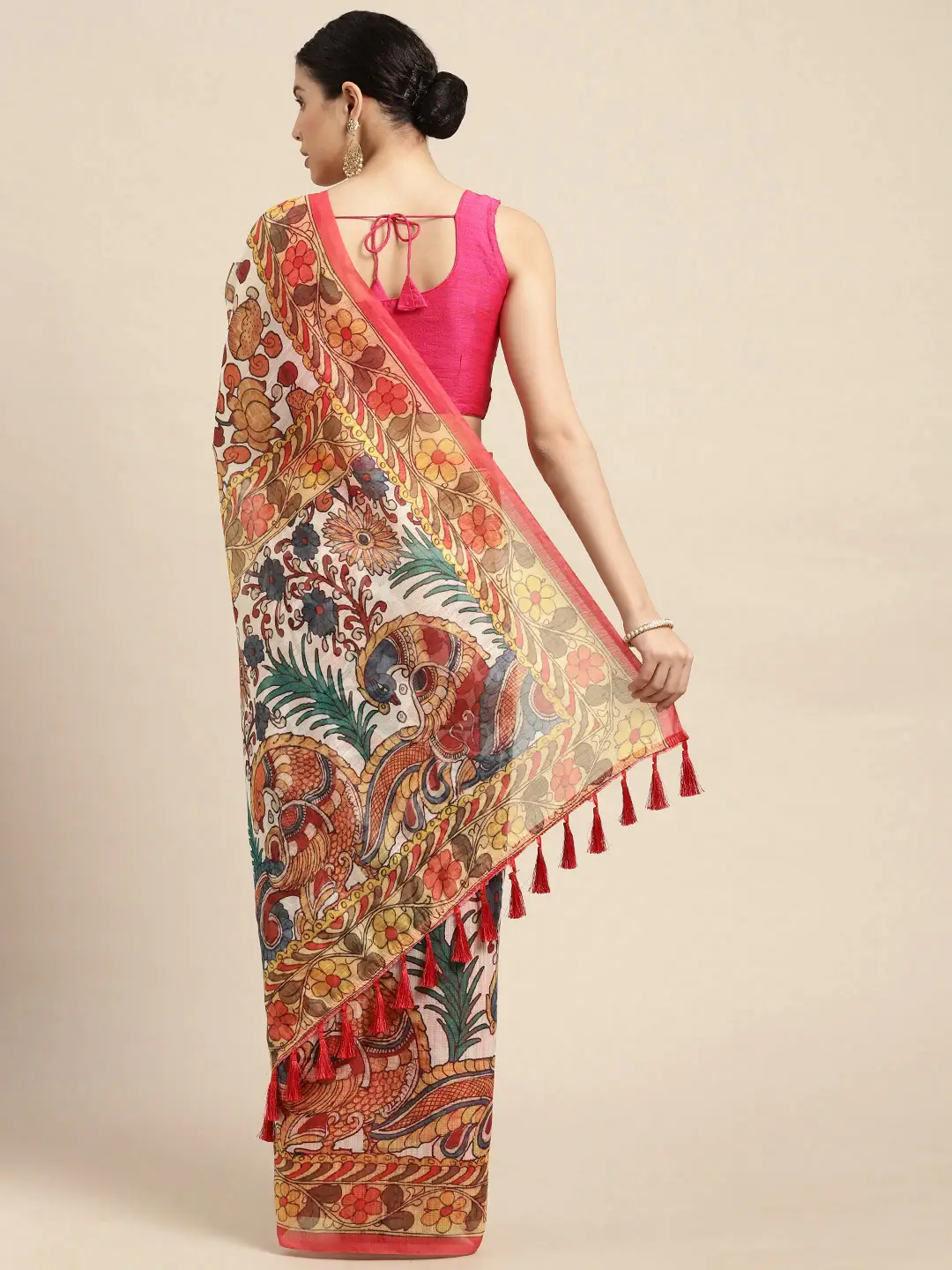 Digital Print Kalamkari Linen Saree