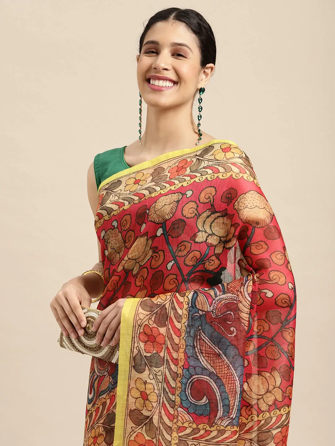 Digital Print Kalamkari Linen Saree