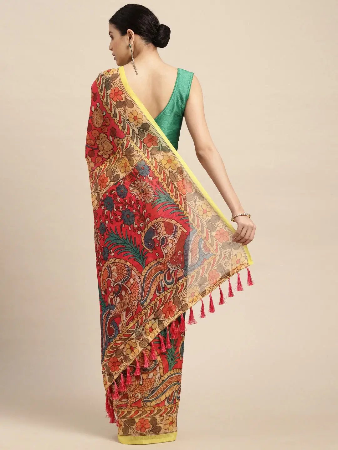 Digital Print Kalamkari Linen Saree